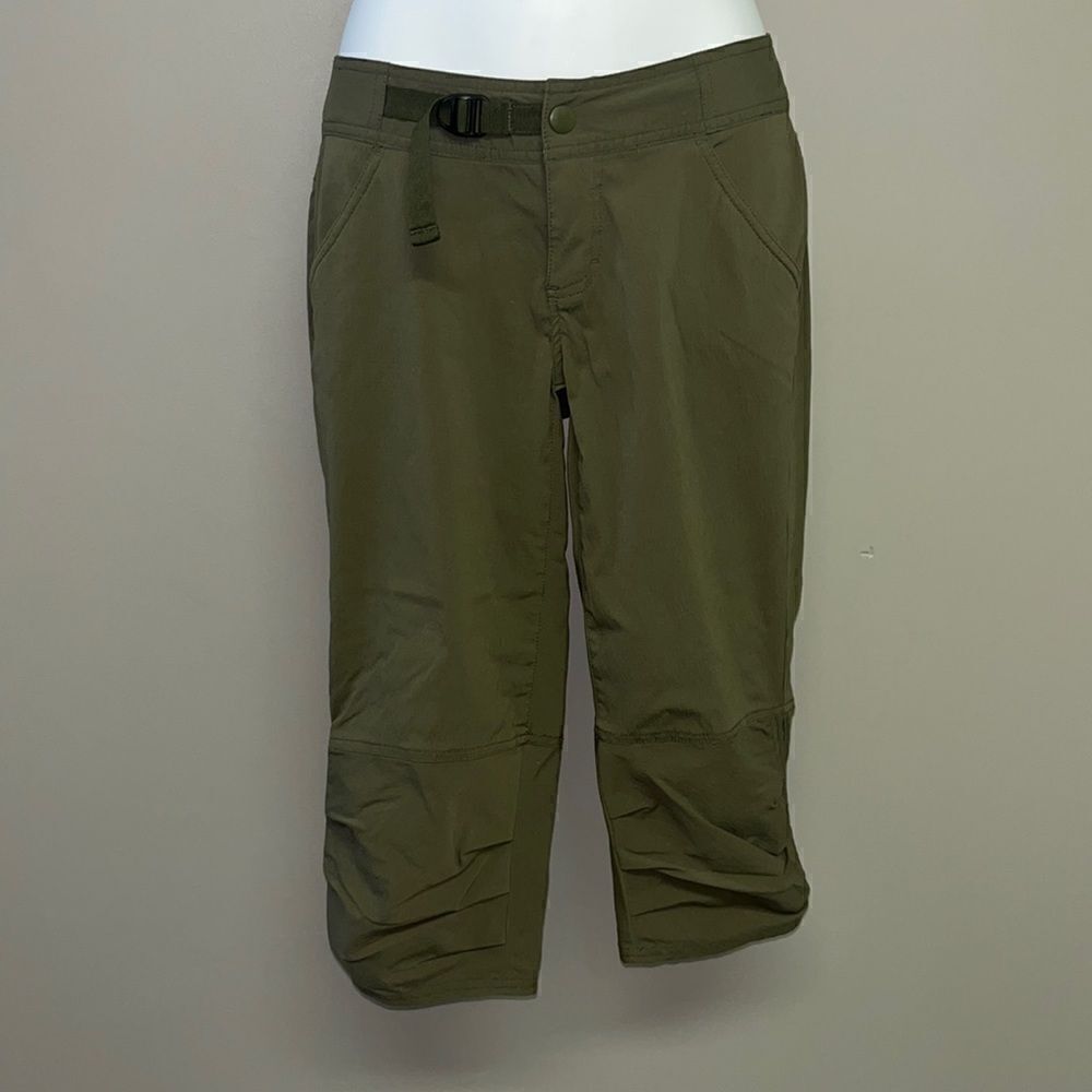 Prana Olive Green Outdoor Nylon Blend Adjustable Waist Capri Pants- Size 4